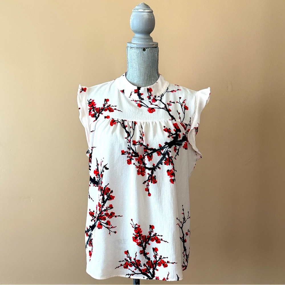 SweetRAIN JAPANESE SPRING PLUM FLORAL RUFFLE SLEEVE BLOUSE 🌟EUC🌟